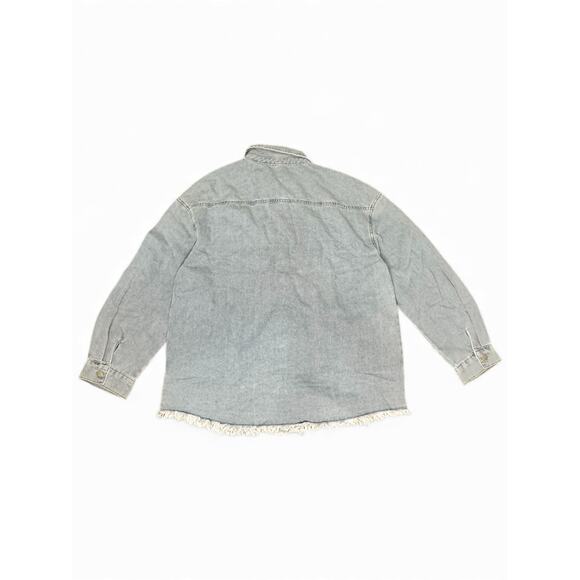 Dokotoo Women XL Oversized Denim Jacket Casual Long Sleeve Distressed Jean Shirt - Picture 9 of 11